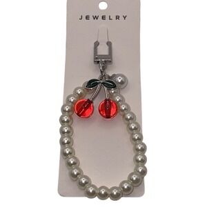 Chloe Accessory Pearl Beaded Cherry‎ Charm Keychain Bag Charm